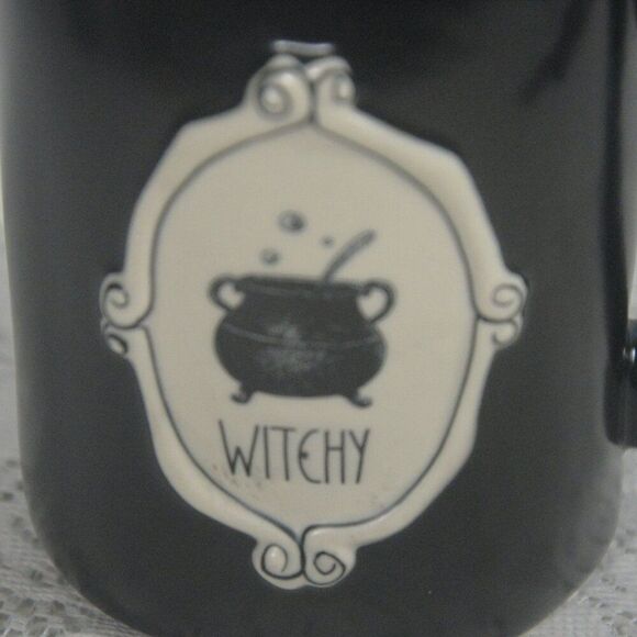 Rae Dunn WITCHY Black Ceramic Halloween Mug with Cauldron - Picture 2 of 5